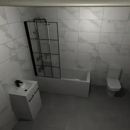 Serpens Vanity Unit Bathroom Suite with 1700x700mm Bath, Matt Black Screen and Dual Shower (1)