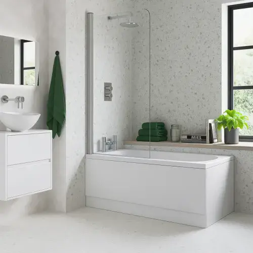 Shower Bath, Straight, Single Ended with Glass Screen, Panel, Various Sizes