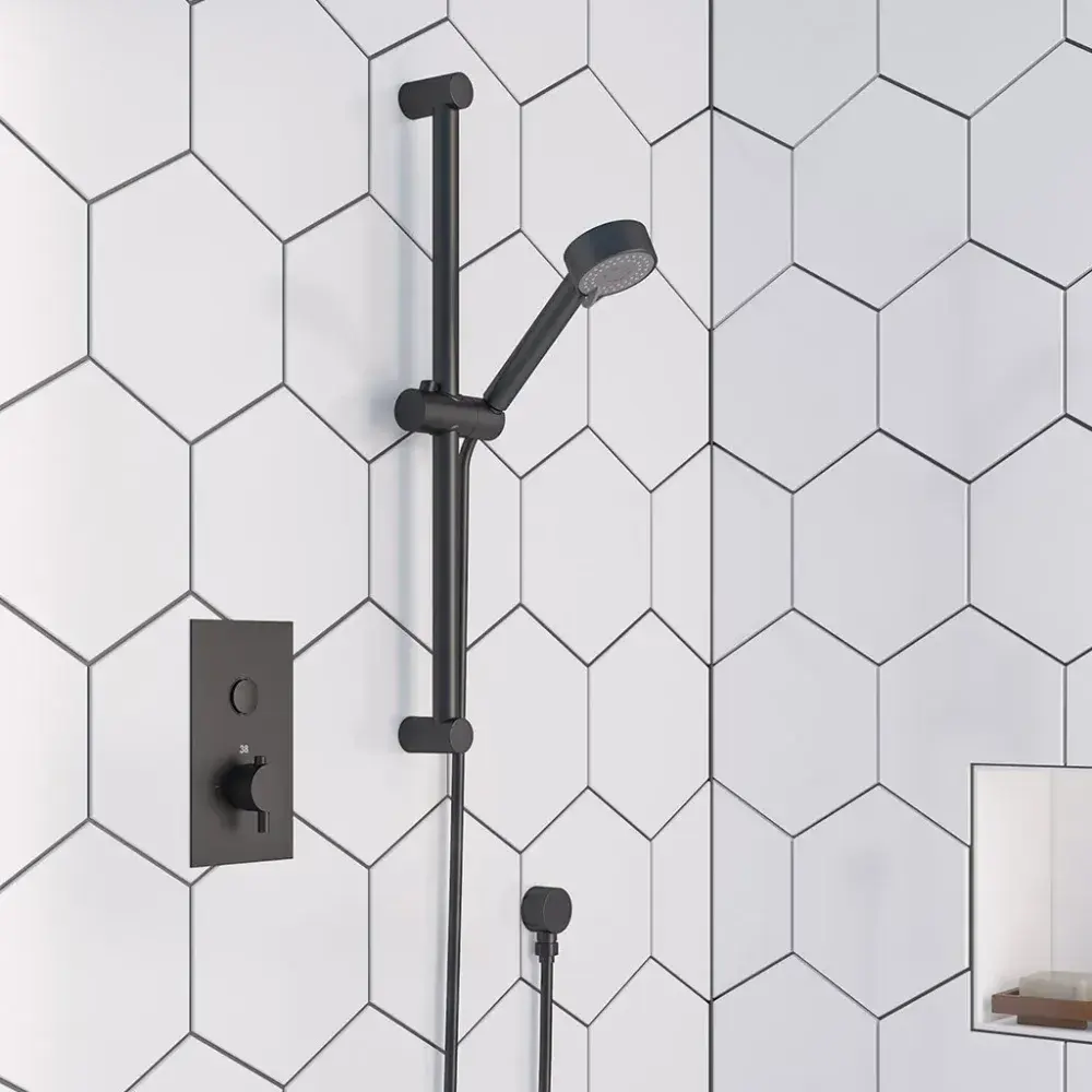 Shower Bundle with Concealed Push Button Valve Round Slide Riser Kit ...