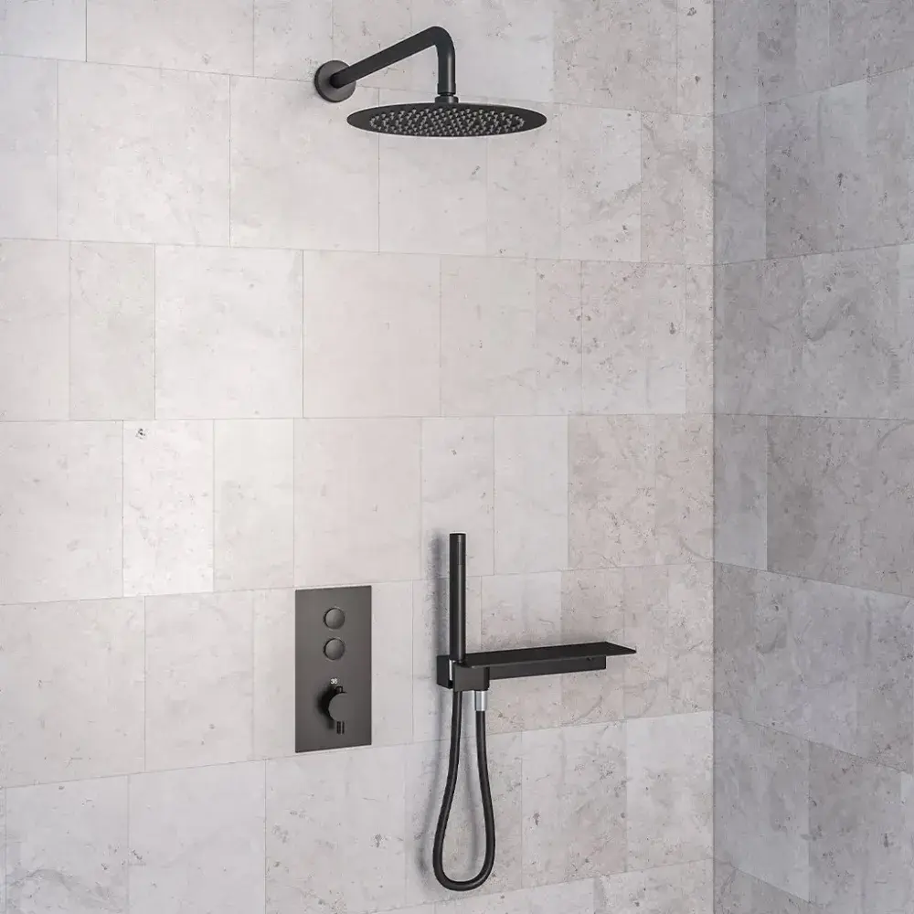 Shower Bundle with Concealed Push Button Valve Shower Shelf Round ...