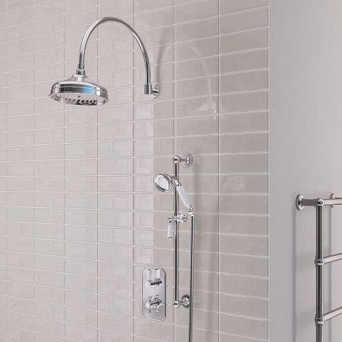 Shower BundleTraditional Concealed Valve, Round Head, Arm, Outlet Elbow & Handset - Chrome