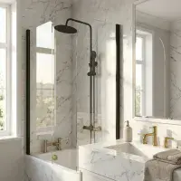 Signature Matt Black Radius Bath Screen 6mm | Bathcenter