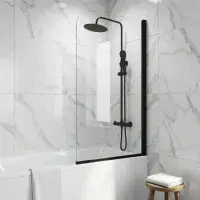 Signature Matt Black Radius Bath Screen 6mm | Bathcenter