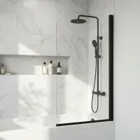 Signature Matt Black Radius Bath Screen 6mm | Bathcenter