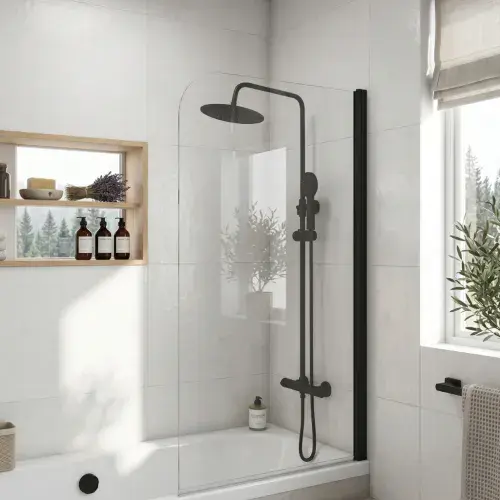 Signature Matt Black Radius Bath Screen 6mm (1400x800mm)