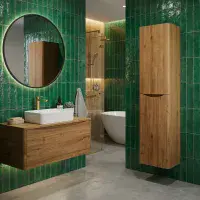 Signature Novella 1500mm Wall Hung Tall Bathroom Cabinet - Oak