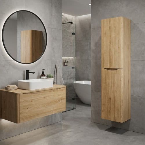 Signature Novella 1500mm Wall Hung Tall Cabinet in Oak