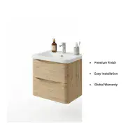 Signature Novella 500mm Wall Hung Vanity Unit & Basin - Oak