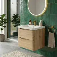 Signature Novella 500mm Wall Hung Vanity Unit & Basin - Oak