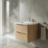 Signature Novella 500mm Wall Hung Vanity Unit & Basin - Oak