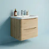 Signature Novella 500mm Wall Hung Vanity Unit & Basin - Oak