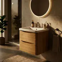 Signature Novella 500mm Wall Hung Vanity Unit & Basin - Oak