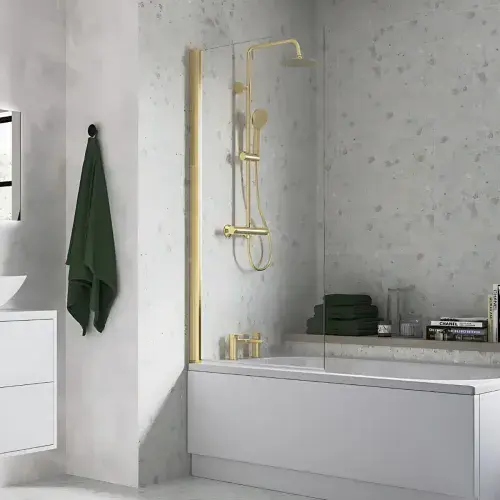 Single Straight Bath Screen - Brushed Brass Wall Profile