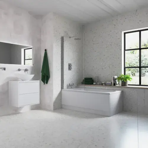 Single Straight Bath Screen - Chrome Wall Profile