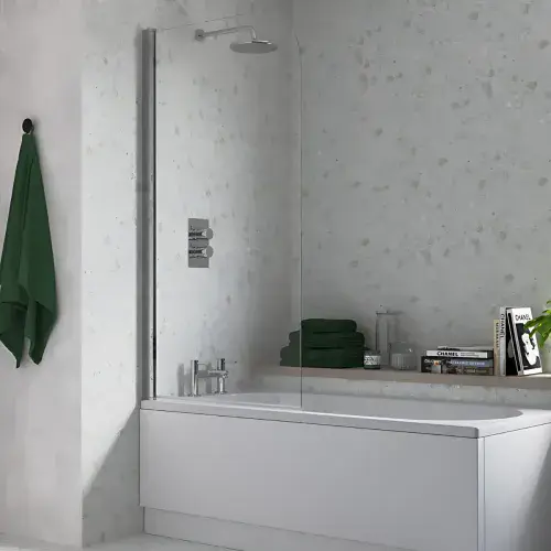 Single Straight Curved Top Bath Screen - Chrome Wall Profile