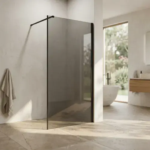 Smoked Walk In Shower Panels - Black Profile