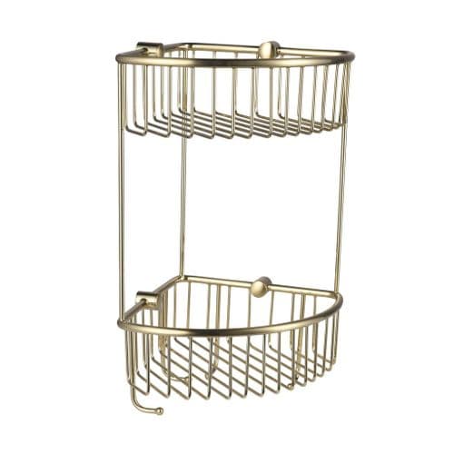 Solid Brass Double Corner Basket - Gold