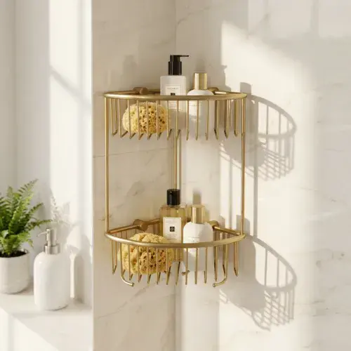 Solid Brass Double Corner Basket - Gold