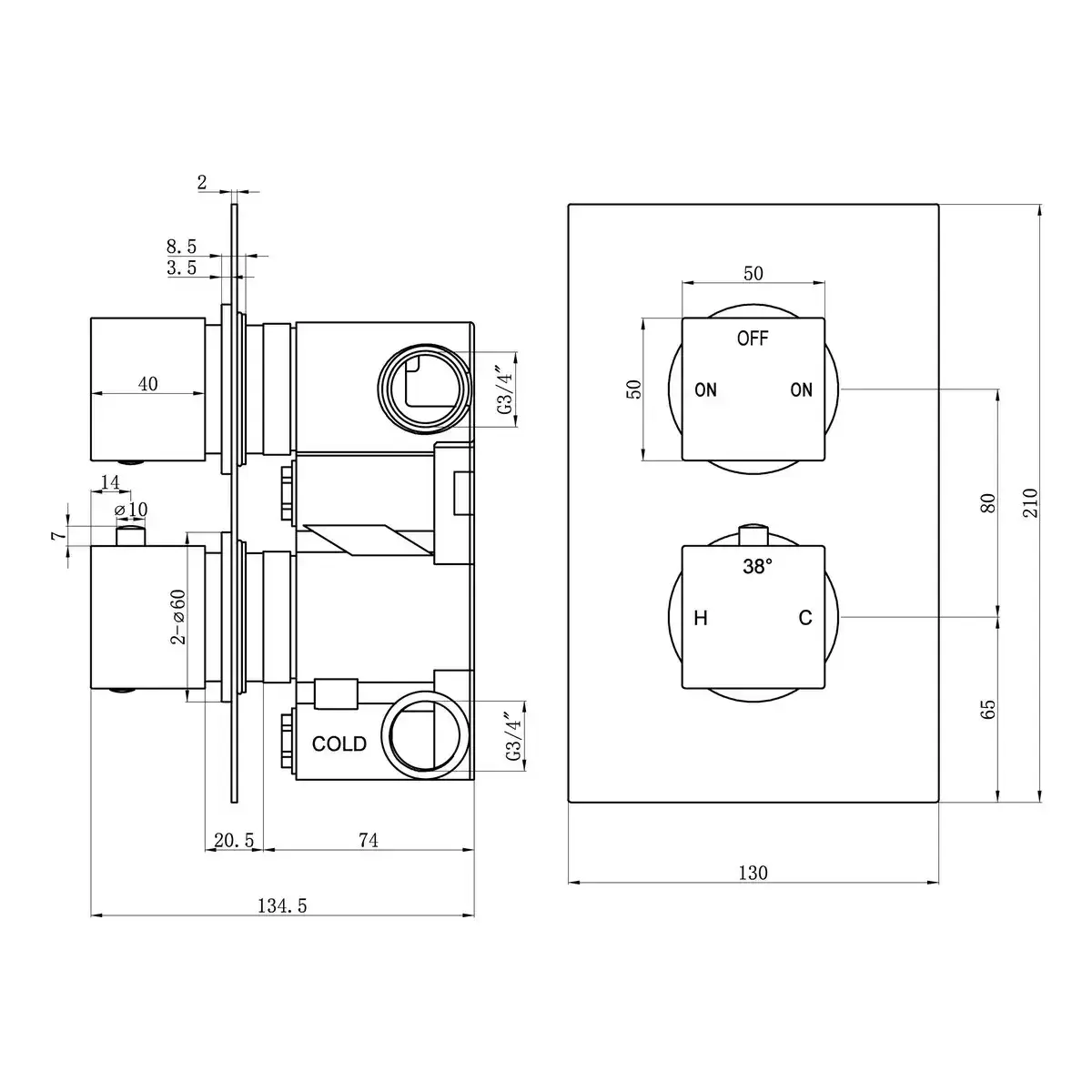 The Bathroom Stop Square Concealed Valve Head & Arm Shower Pack - Brushed Brass