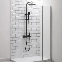Square Dual Head Thermostatic Shower  Matt Black