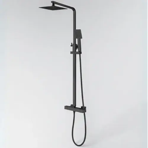 Square Dual Head Thermostatic Shower  Matt Black