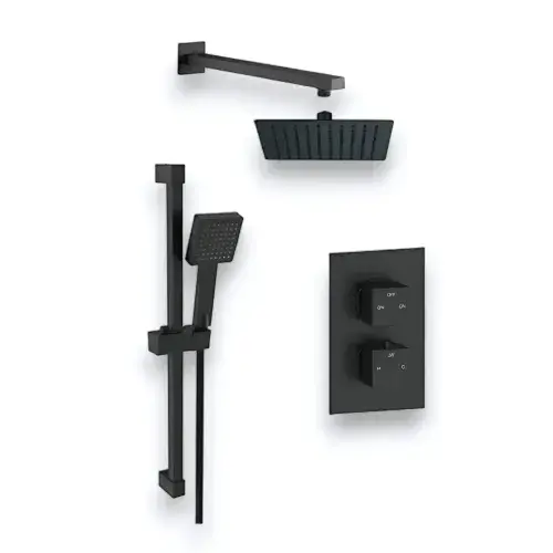 Square Matt Black Concealed Shower Pack with Heads. Twin Outlet - BIV
