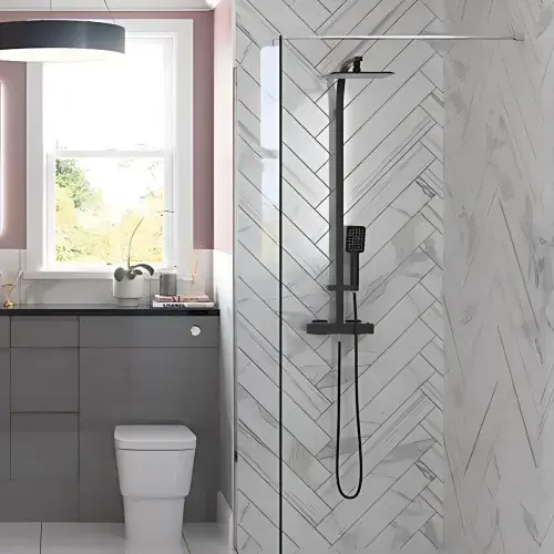 Square Thermostatic Bar Mixer with Riser Kit, Matt Black