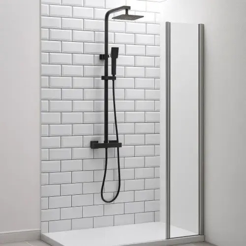 Square Thermostatic Dual Head Shower Set, Matt Black