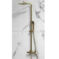 Square Thermostatic Dual Head Shower Set - Brushed Brass / Gold