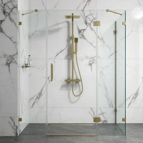 Square Thermostatic Shower Set, Brushed Brass / Gold