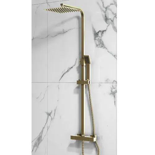 Square Thermostatic Shower Set, Brushed Brass / Gold