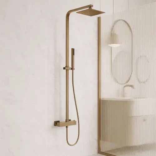 Square Thermostatic Shower Set, Brushed Bronze