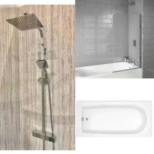 Star Buy Merit Bath with Plain Bath Screen and Roma Mixer Shower Set