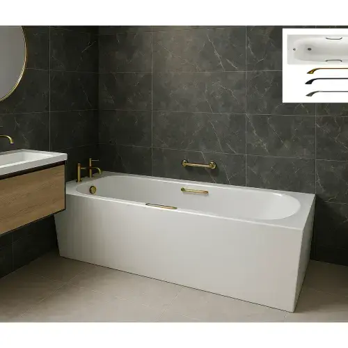 Steel Anti Slip Bath 1500 x 700mm 2 Tap Hole with Optional Colour Bath Grips
