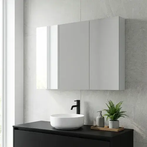 Stockholm 1200mm 100% Waterproof Mirrored Bathroom Cabinet, Gloss White (3 Soft-Close Doors)