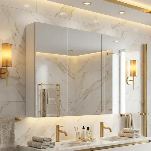 Stockholm 1200mm 100% Waterproof Mirrored Bathroom Cabinet - Light Grey Gloss (3 Soft-Close Doors)