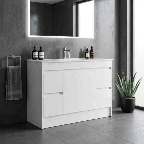 Stockholm 1200mm 100% Waterproof Vanity Unit & Ceramic Basin - Gloss White (2 Doors & 4 Drawers)