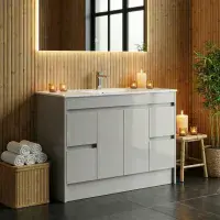 Stockholm 1200mm Waterproof Vanity - Light Grey Gloss | 2-Door 4-Drawer