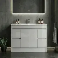 Stockholm 1200mm Waterproof Vanity - Light Grey Gloss | 2-Door 4-Drawer