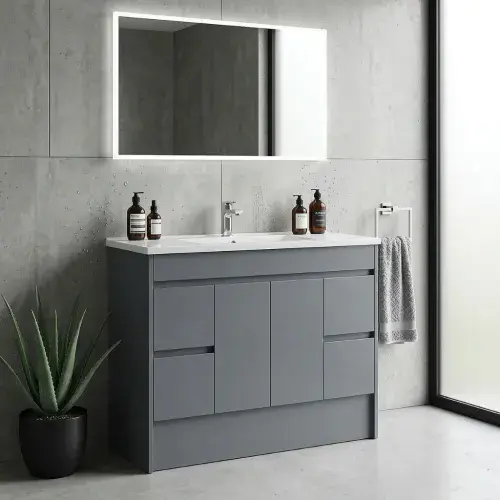 Stockholm 1200mm 100% Waterproof Vanity Unit & Ceramic Basin - Mid Grey Gloss (2 Doors & 4 Drawers)