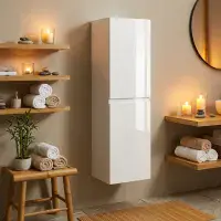Stockholm 300mm Waterproof Tall Unit - Gloss White | Wall Hung | Bathcenter