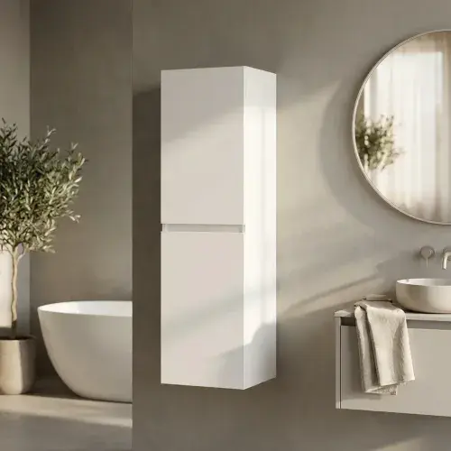 Stockholm 300mm 100% Waterproof Tall Storage Unit - Gloss White (2 Soft-Close Doors)