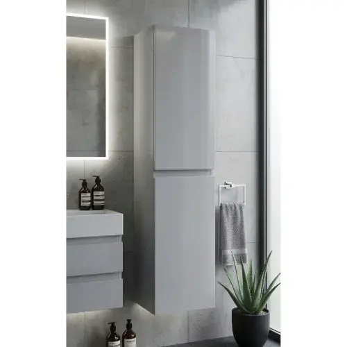 Stockholm 300mm 100% Waterproof Tall Storage Unit - Light Grey Gloss (2 Soft-Close Doors)