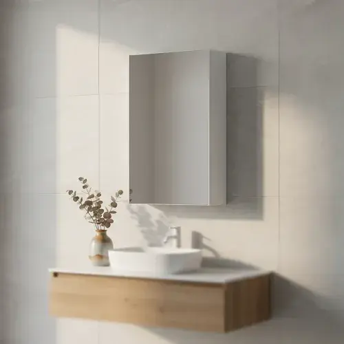 Stockholm 450mm 100% Waterproof Mirrored Bathroom Cabinet - Gloss White (Single Door)