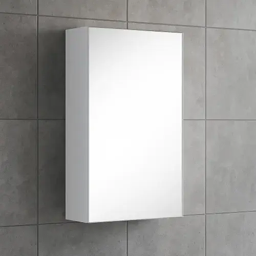 Stockholm 450mm 100% Waterproof Mirrored Bathroom Cabinet - Gloss White (Single Door)