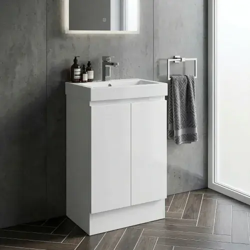 Stockholm 500mm 100% Waterproof Cloakroom Vanity Unit | Gloss White | Floor Standing | Ceramic Basin