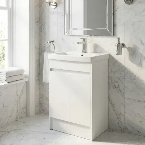Stockholm 500mm 100% Waterproof Vanity Unit | Gloss White | Floor Standing | Ceramic Basin