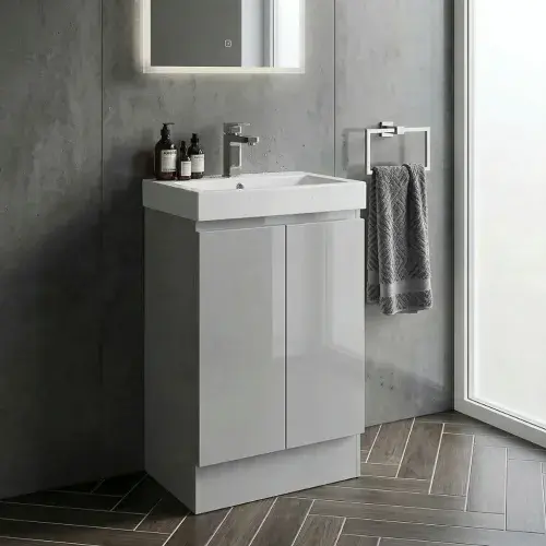 Stockholm 500mm 100% Waterproof Vanity Unit | Light Grey Gloss | Floor Standing | Ceramic Basin