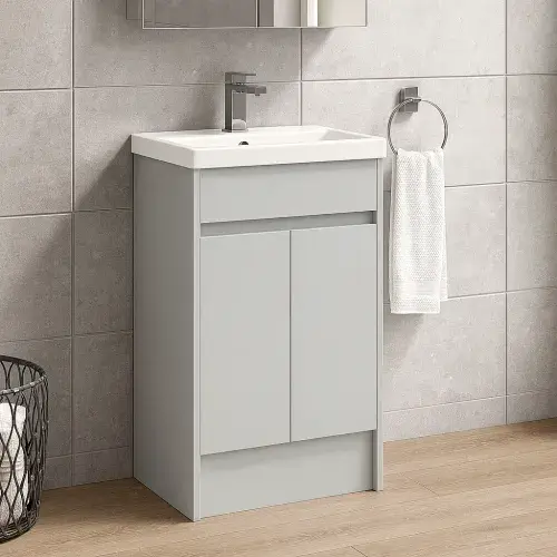 Stockholm 500mm 100% Waterproof Vanity Unit | Light Grey Gloss | Standard Depth Floor Standing