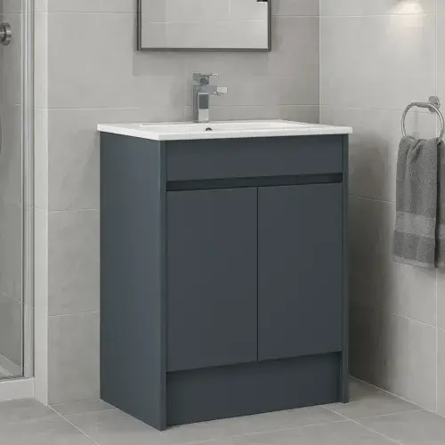Stockholm 500mm 100% Waterproof Vanity Unit | Mid Grey Gloss | Floor Standing | Ceramic Basin
